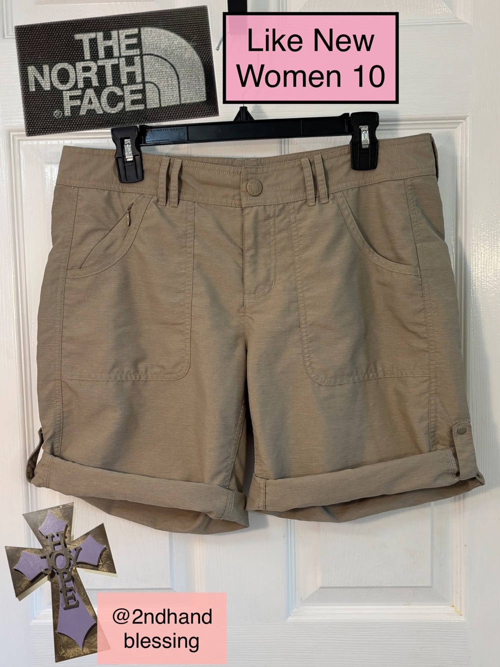 Like New North Face Women’s Horizon 2.0 Roll-Up Shorts, Sz 10, Khaki, Drawstring